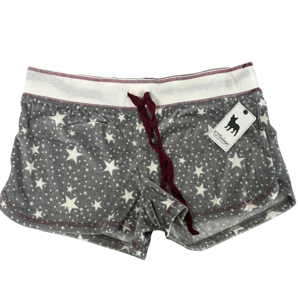 PJ Salvage Lounge Pajama Shorts Size M Heather Grey Star Print Fleece RE2OHS NWT